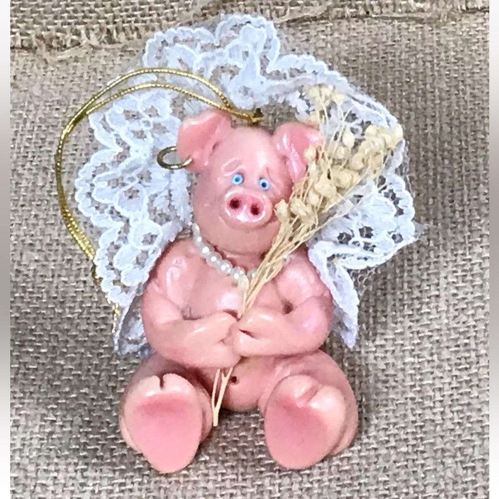 Vintage Possible Dreams Mini Munchkins Bride Pig Swine Ornament Kitsch Farm Core